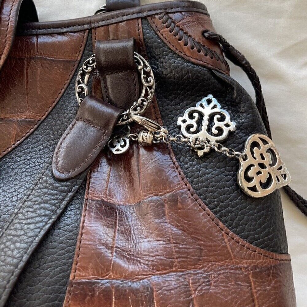 BRIGHTON EMMA Tiny Woven Brown/Black Leather Print D330285 Western Vintage Bag - Picture 14 of 15